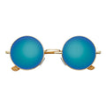 ELTON - Small Metal Circle Round Sunglasses Gold Green Mirror-0