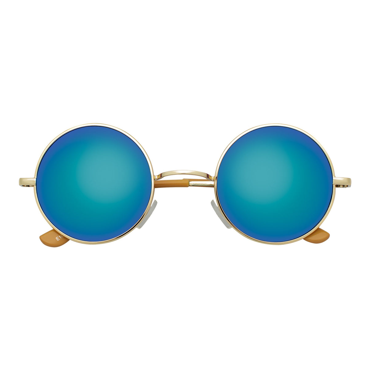 ELTON - Small Metal Circle Round Sunglasses Gold Green Mirror-0