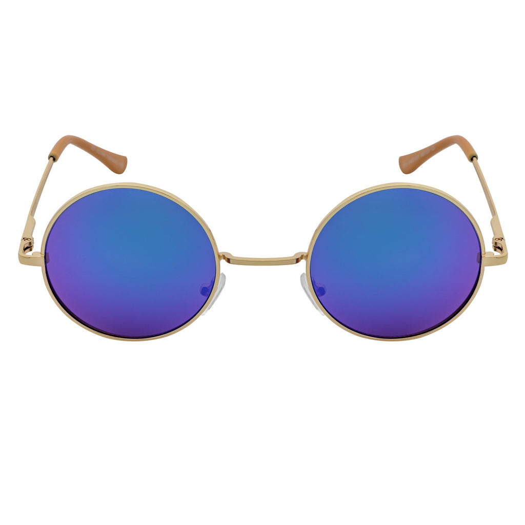 ELTON - Small Metal Circle Round Sunglasses Gold Green Mirror-2