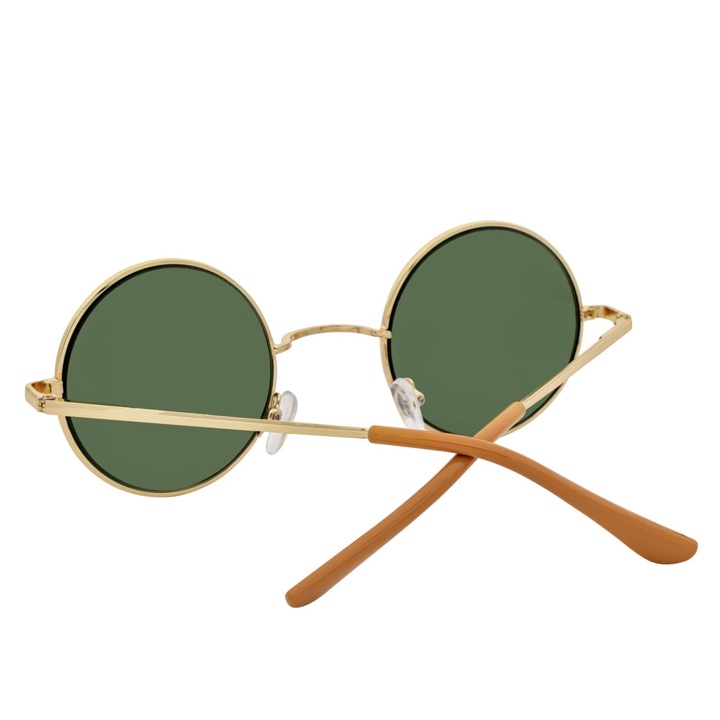 ELTON - Small Metal Circle Round Sunglasses Gold Green-3