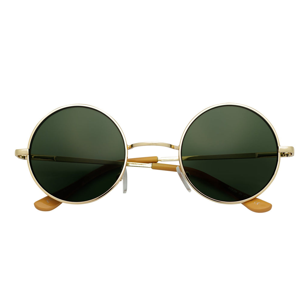 ELTON - Small Metal Circle Round Sunglasses Gold Green-0