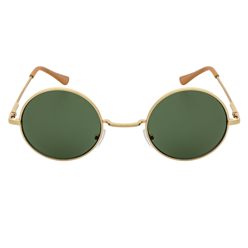 ELTON - Small Metal Circle Round Sunglasses Gold Green-2