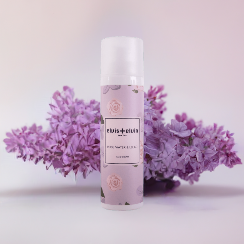 Rose water and lilac fragrance hand cream tube on a clean minimalist background — view 5
