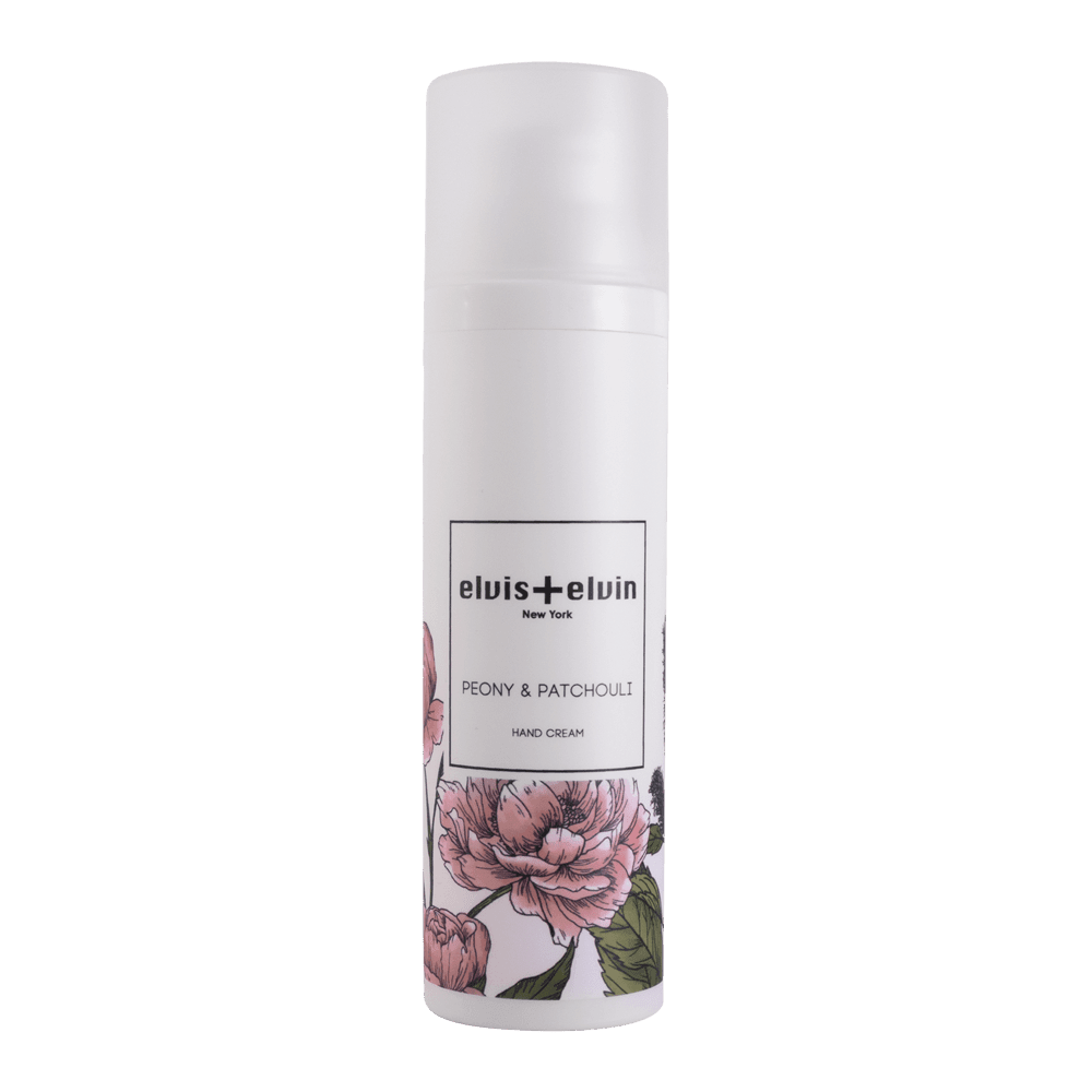 Peony and patchouli hand cream in an elegant cosmetic tube with clean modern luxury packaging