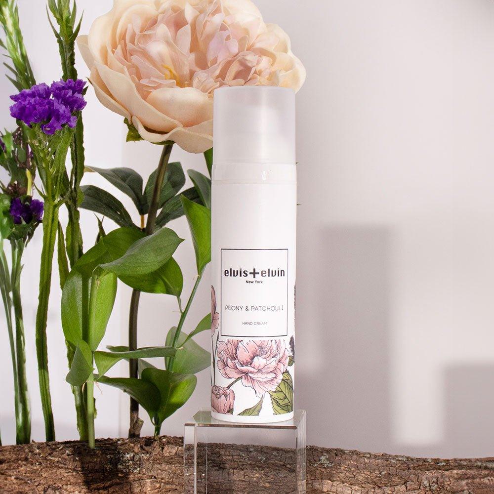 Peony and patchouli hand cream in an elegant cosmetic tube with clean modern luxury packaging — view 5