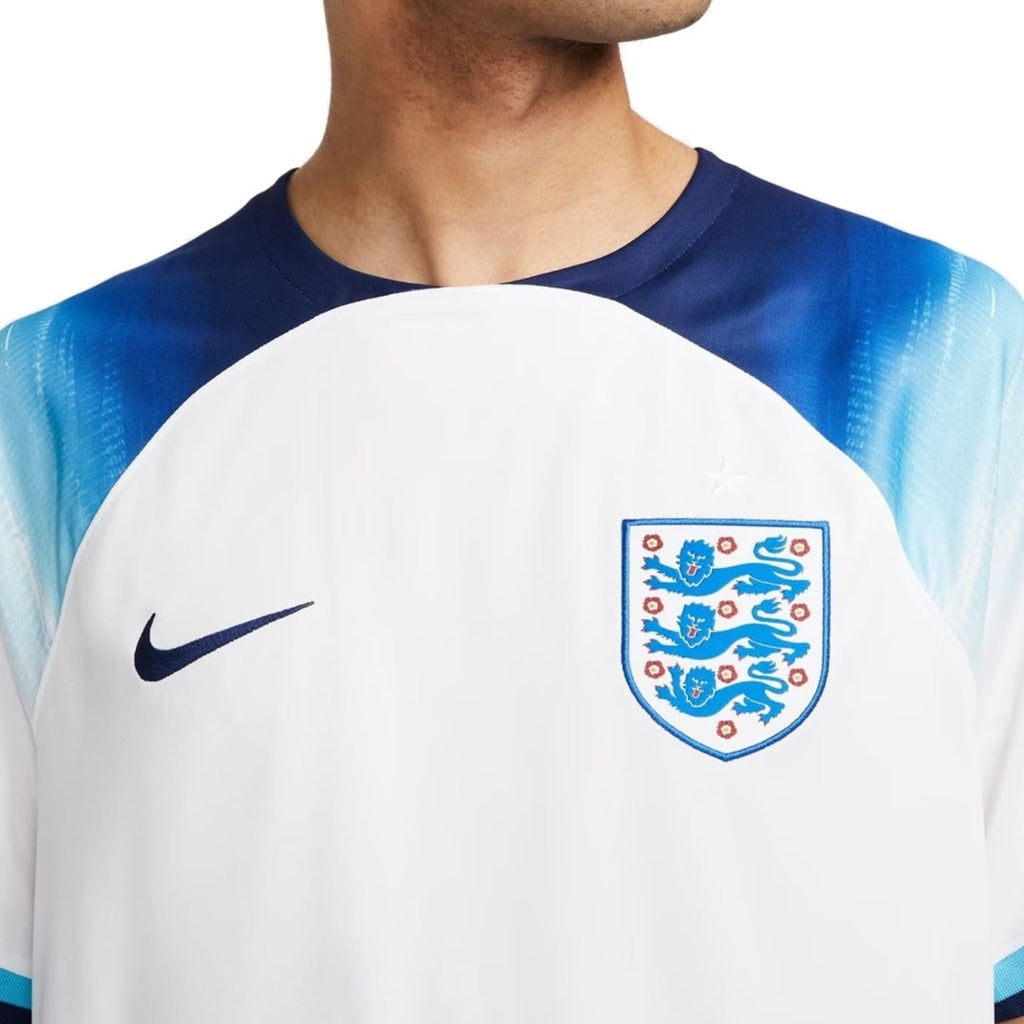 Official England home soccer jersey in classic white and blue with Three Lions crest — view 3