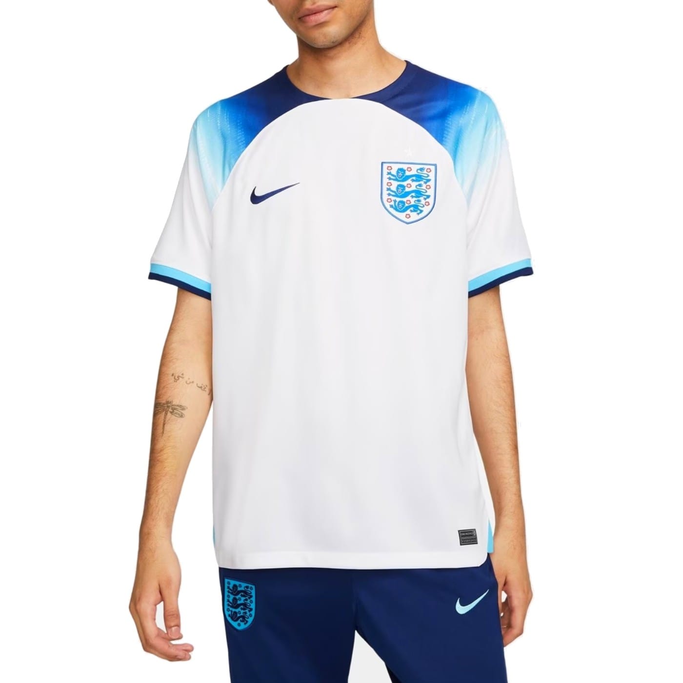 Official England home soccer jersey in classic white and blue with Three Lions crest — view 4