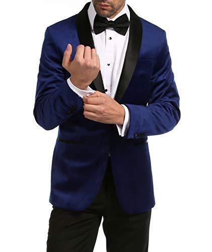 Enzo indigo blue velvet slim fit men's tuxedo blazer with black satin shawl lapel — view 2