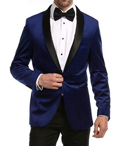 Enzo indigo blue velvet slim fit men's tuxedo blazer with black satin shawl lapel — view 3