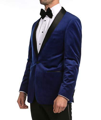 Enzo indigo blue velvet slim fit men's tuxedo blazer with black satin shawl lapel — view 4