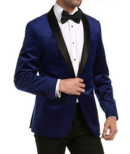 Enzo indigo blue velvet slim fit men's tuxedo blazer with black satin shawl lapel — view 5