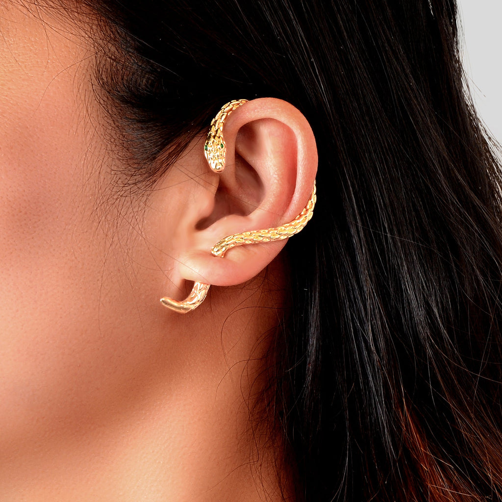 Punk snake cartilage wrap earring crawler stud in metallic finish for asymmetrical jewelry styling — view 2