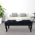 Navy blue Dutch velvet rectangle ottoman bench with sturdy wooden legs and plush comfortable cushioning