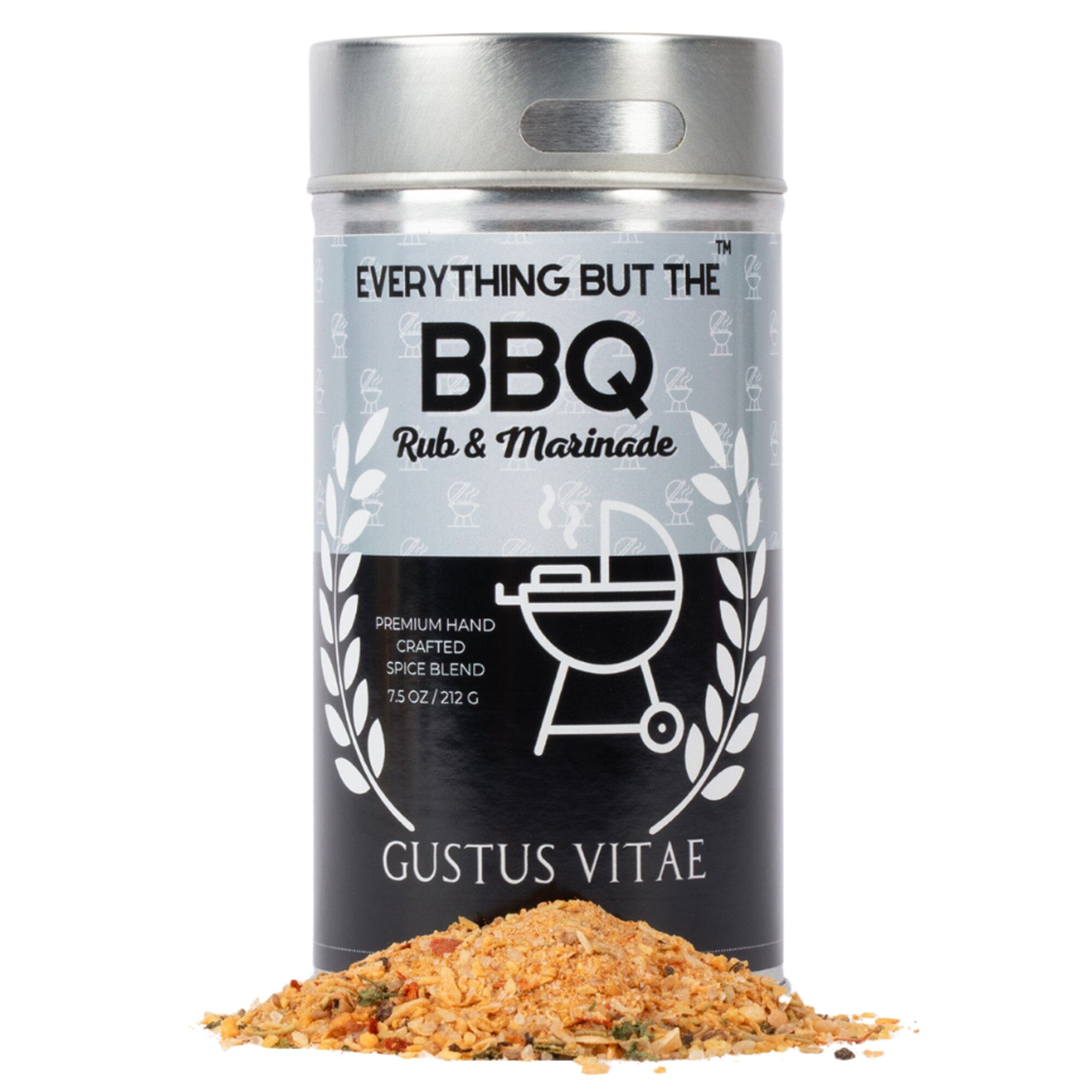 Gourmet Everything But The BBQ Rub and Marinade spice jar filled with premium artisanal seasonings