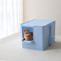 Extra large semi-enclosed cat litter box with anti-tracking step and scoop set in modern design