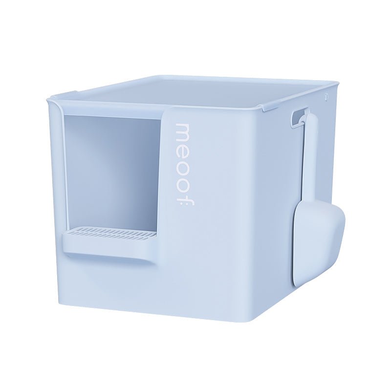 Extra large semi-enclosed cat litter box with anti-tracking step and scoop set in modern design — view 3