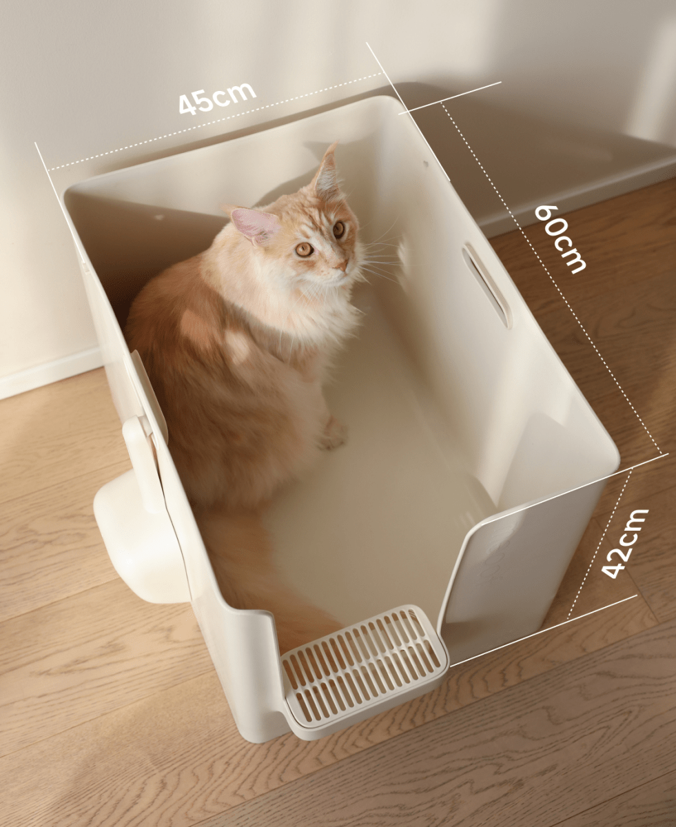Extra large semi-enclosed cat litter box with anti-tracking step and scoop set in modern design — view 5
