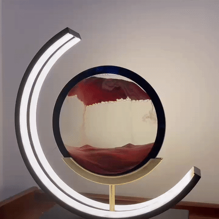 Moving sandscapes LED table lamp in glass and aluminum with falling sand mountain landscape design — view 3