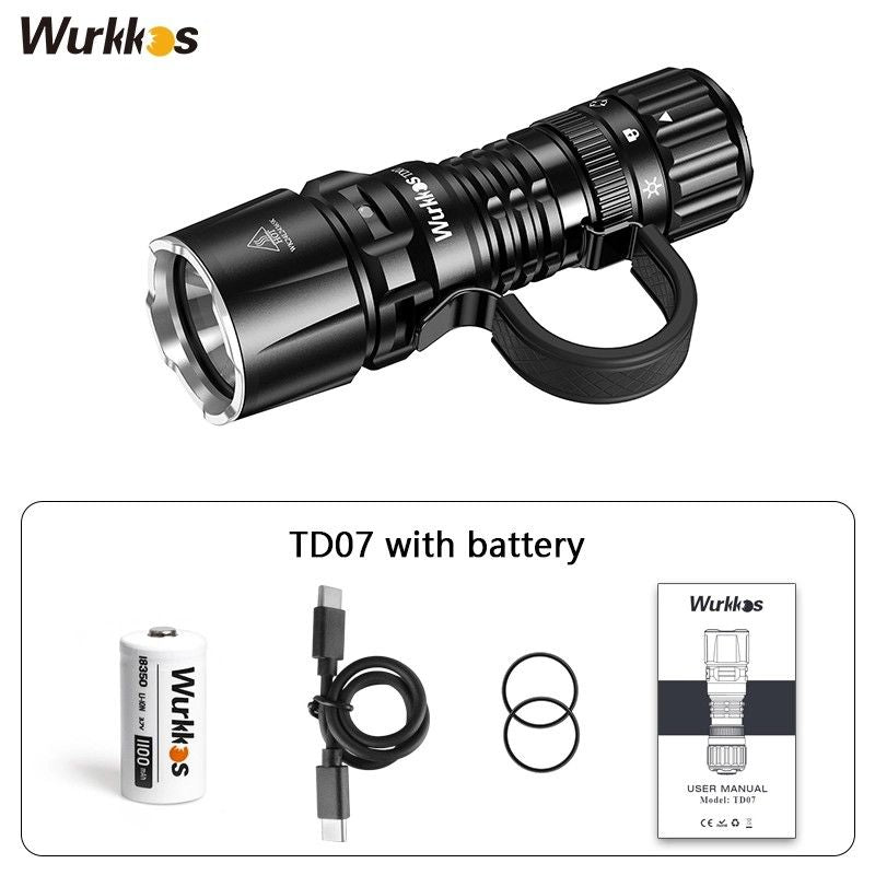Wurkkos TD07 compact black tactical flashlight crafted from rugged aerospace grade aluminum alloy — view 2