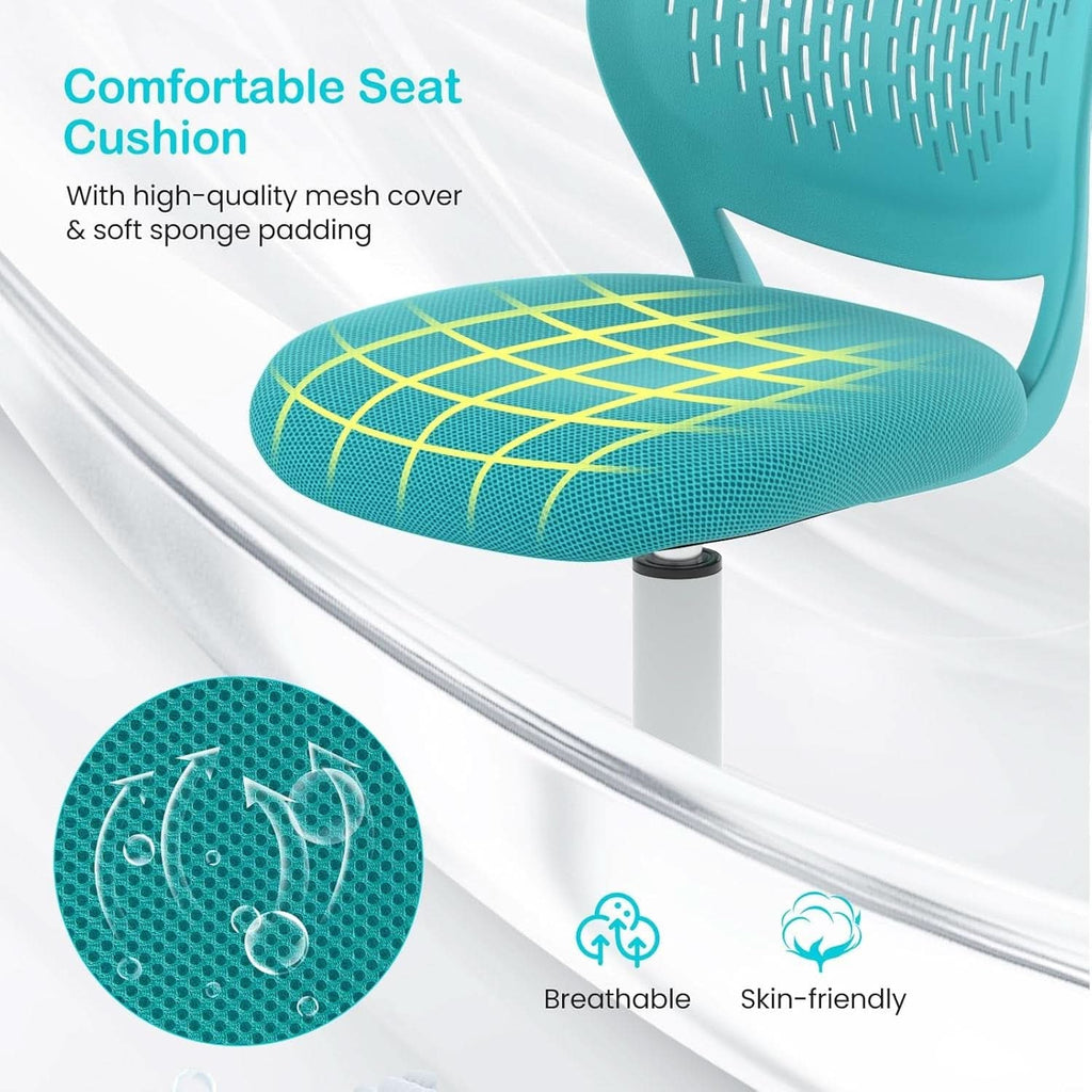 Turquoise height adjustable kids desk chair with ergonomic lumbar support and swivel wheels — view 5