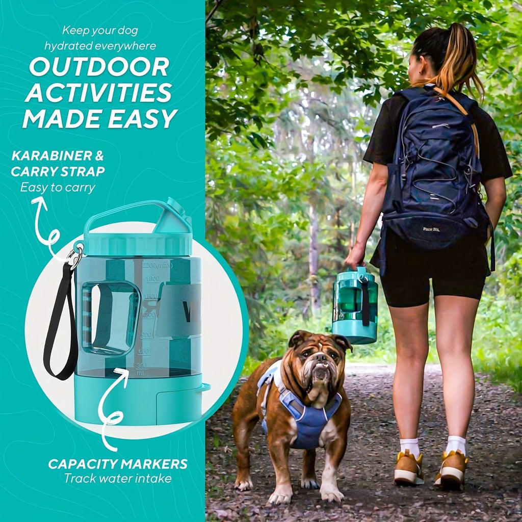 Dog travel water dispenser bottle in lake blue with pull-out drinking bowl and carry handle — view 5