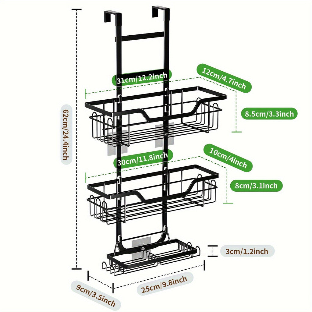 Black cast iron 3-tier over the door bathroom shower caddy with built-in soap holder — view 4