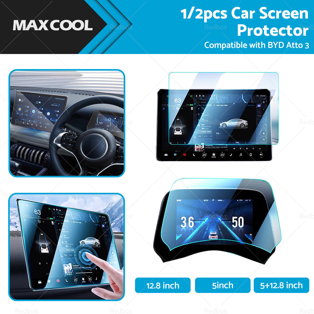 Clear tempered glass car screen protector designed for center control dashboard navigation displays