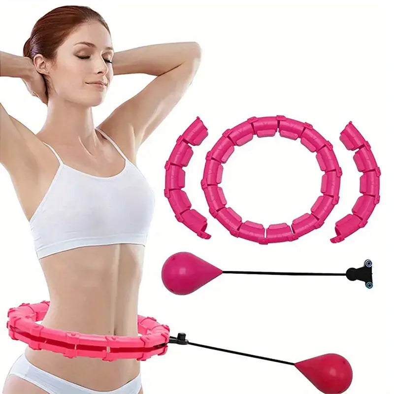 Red adjustable weighted fitness hoop with 24 detachable knots for effective core and abdomen workouts