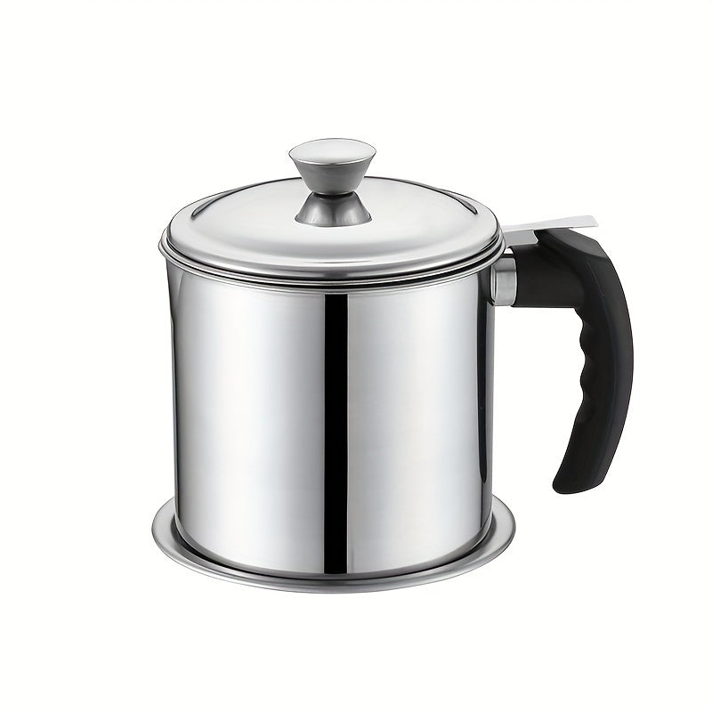 Stainless steel grease keeper with handle and fine mesh strainer for cooking oil