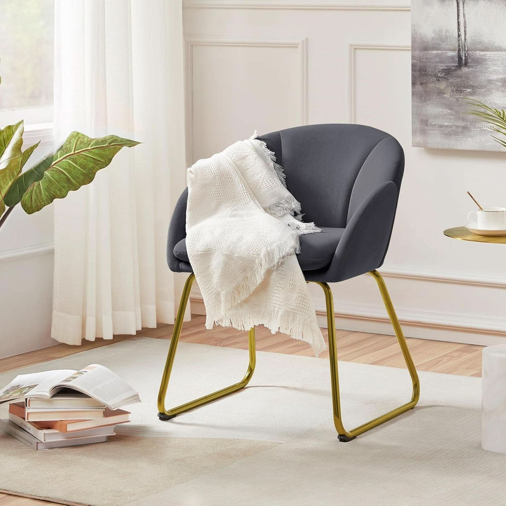 Dark gray flower shaped velvet armchair featuring golden metal legs and blooming petal backrest — view 4