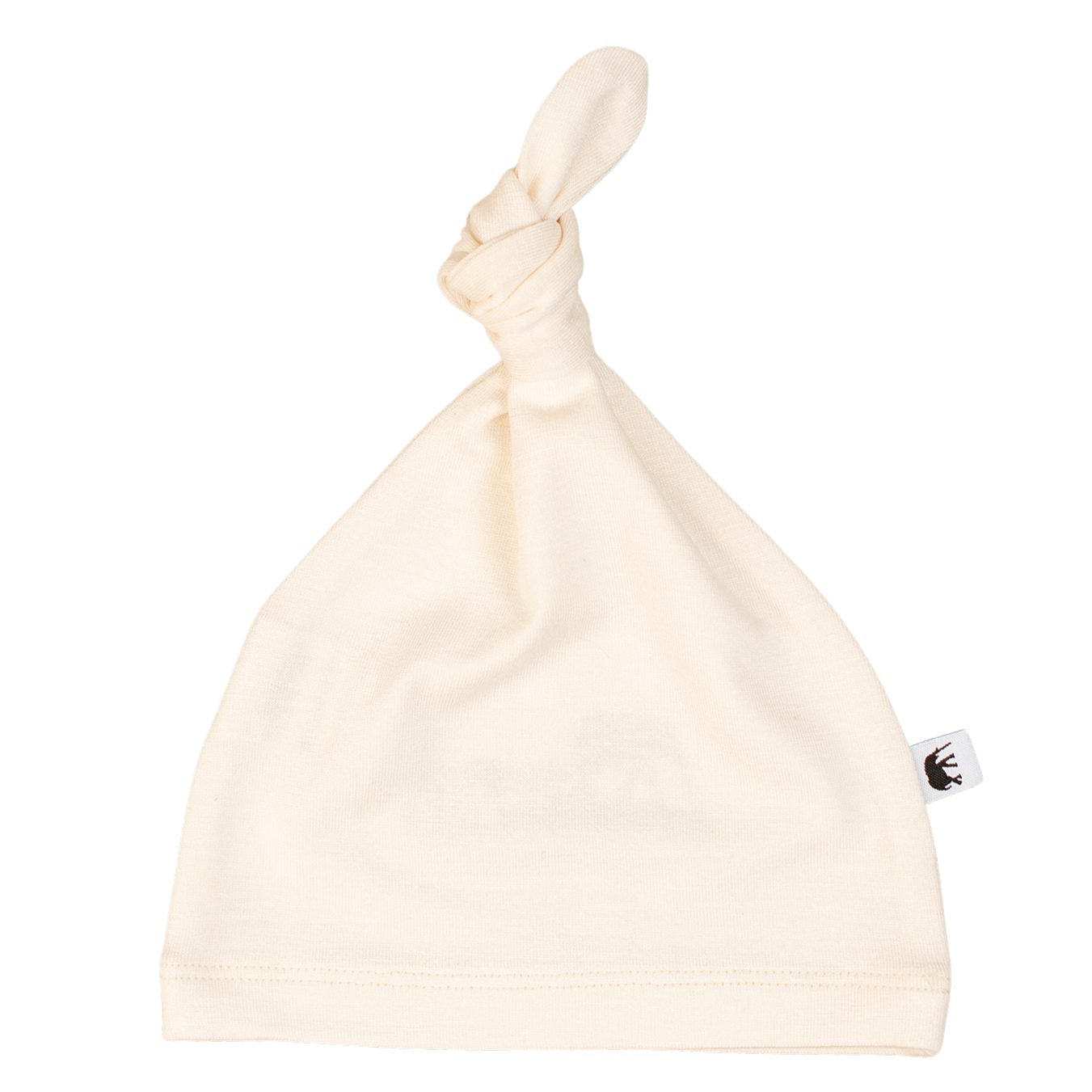 Cream bamboo baby beanie, soft and breathable hypoallergenic headwear for infants and toddlers.