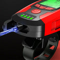 Black LED bicycle headlight with LCD speedometer screen and horn attachment for safe outdoor cycling