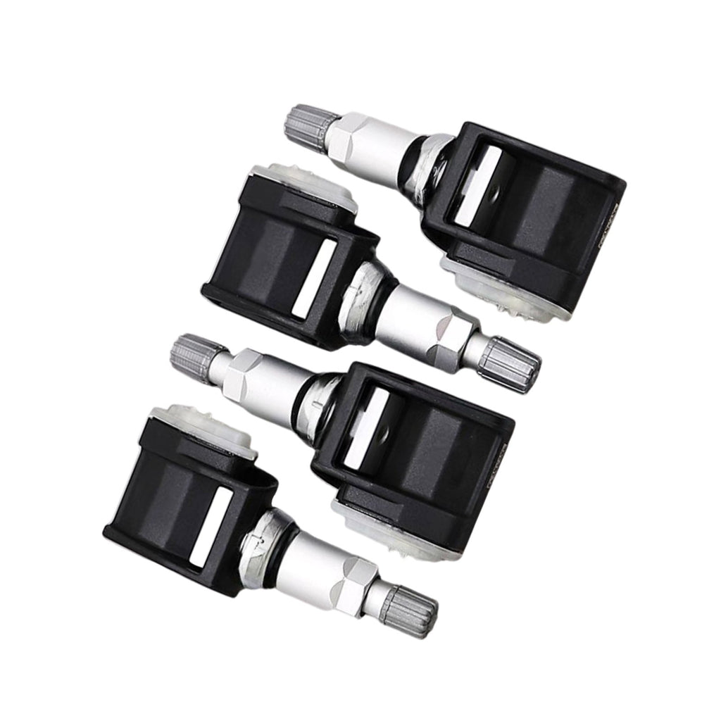 Four black metal and plastic tire pressure monitoring sensors with screw-in mounts for vehicles — view 3