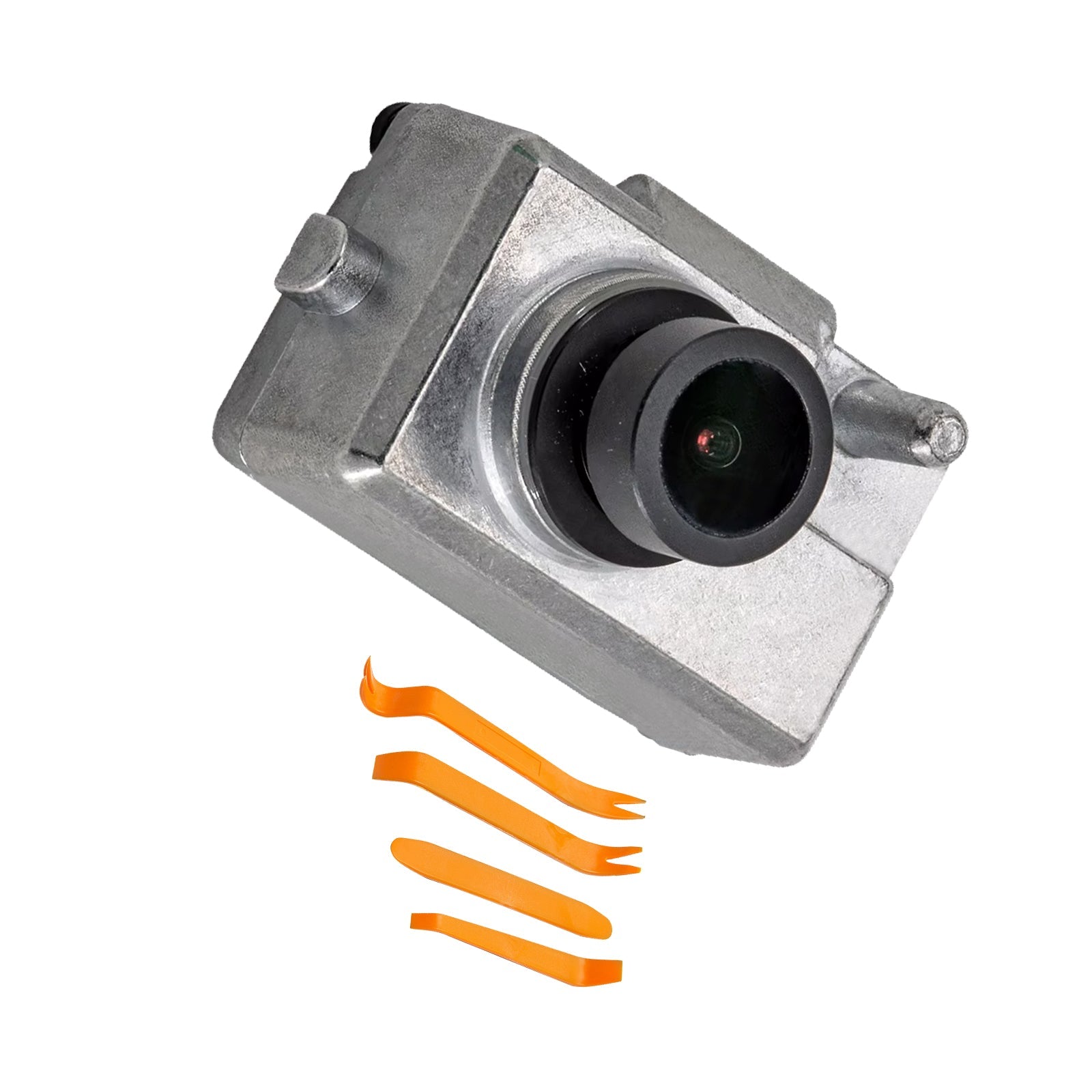 Silver wired driving recorder dashcam made of durable ABS plastic with installation pry bar tool set — view 2