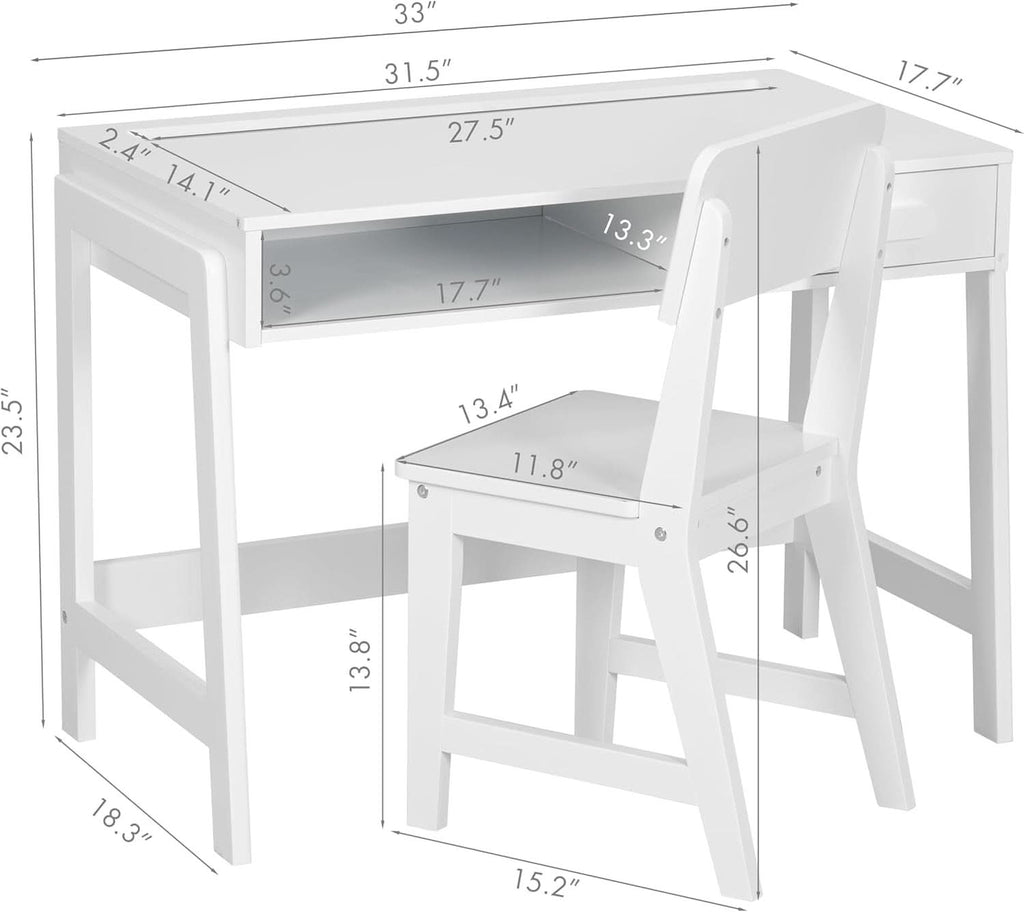 Wooden kids desk and chair set with storage drawers and tabletop organizer in a modern style — view 3