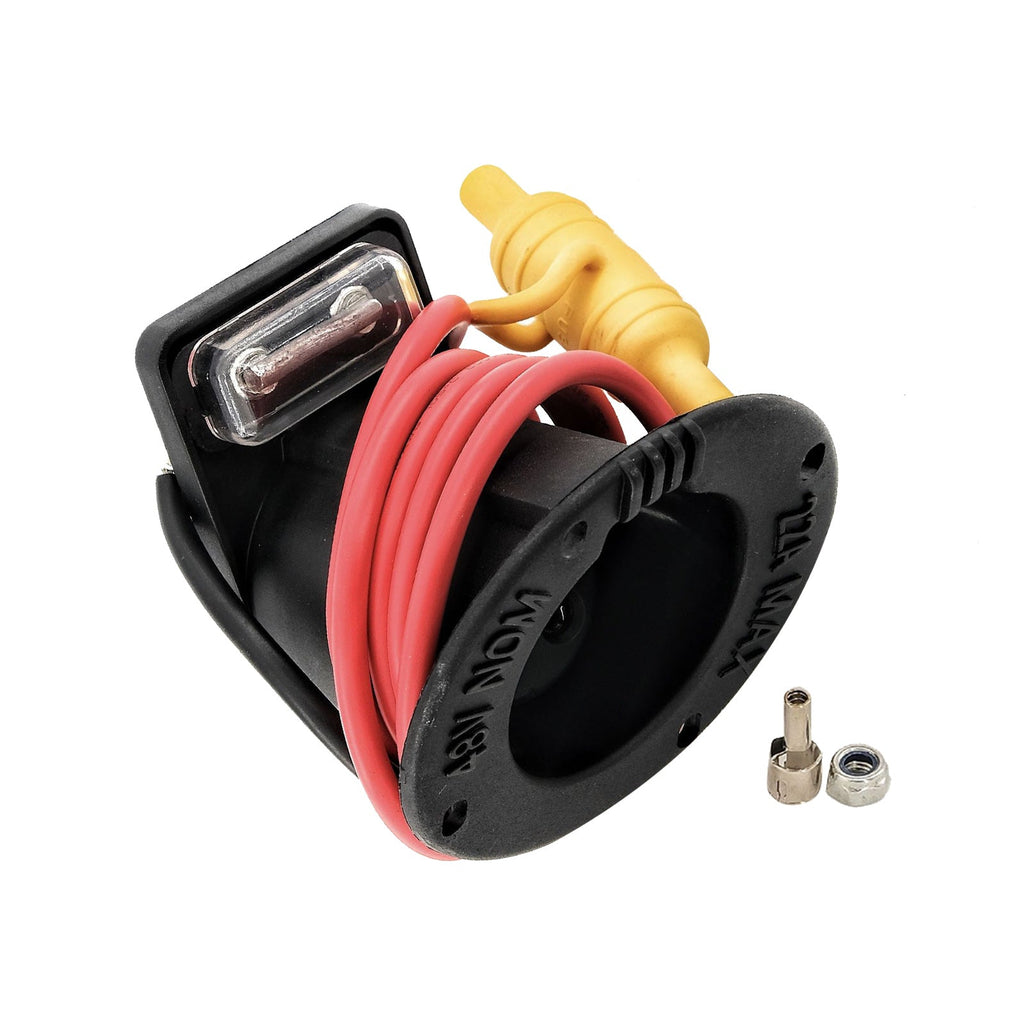 Black 48V golf cart charger receptacle and fuse assembly with wire connector and metal terminals — view 5