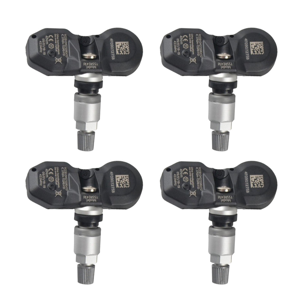 Set of four premium tyre pressure monitoring sensors in black and silver for luxury vehicles