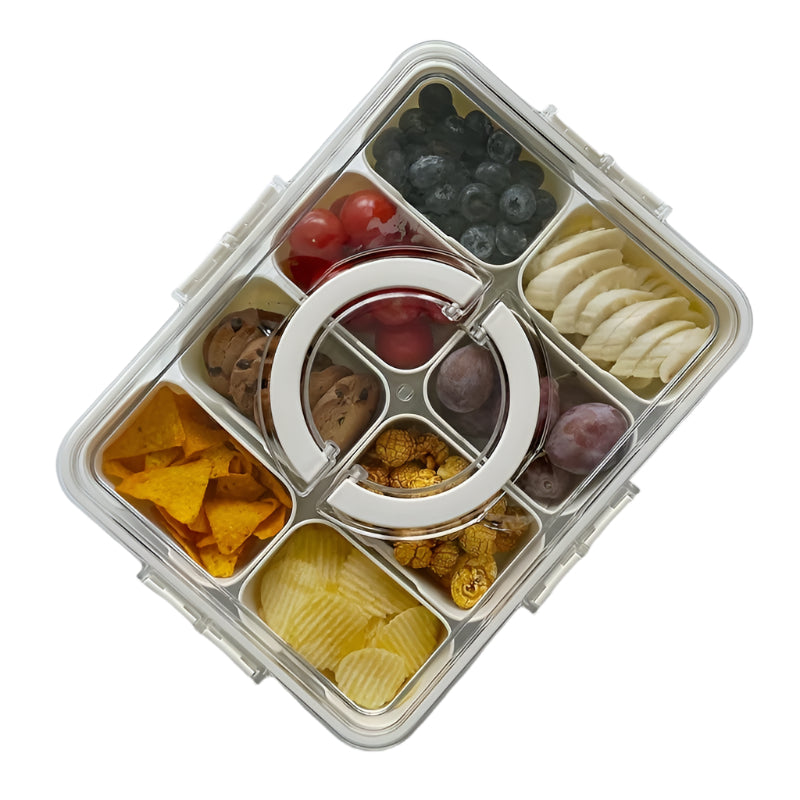 Portable insulated picnic cooler lunch box in polished metal finish with attached foldable camping table.