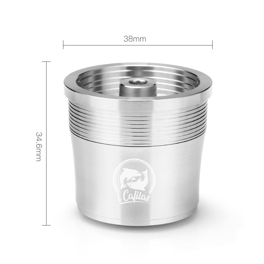 Stainless steel reusable coffee pod capsule with powder hammer and brush for sustainable espresso brewing — view 5