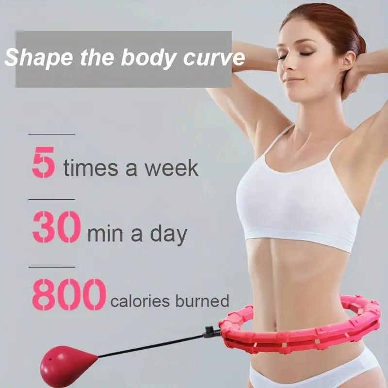 Red adjustable weighted fitness hoop with 24 detachable knots for effective core and abdomen workouts — view 4