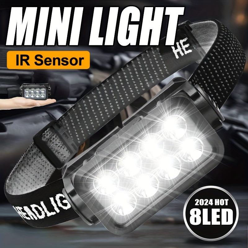 Black rechargeable LED headlamp with wave sensor and detachable light fixture on adjustable head strap — view 3