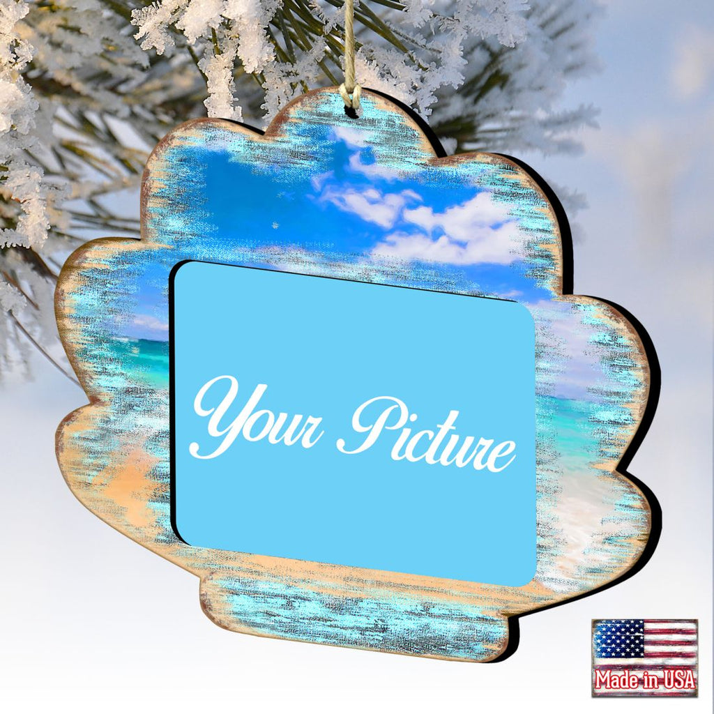 Handcrafted wooden seashell picture frame hanging ornament for coastal holiday decorations and DIY crafts. — view 2