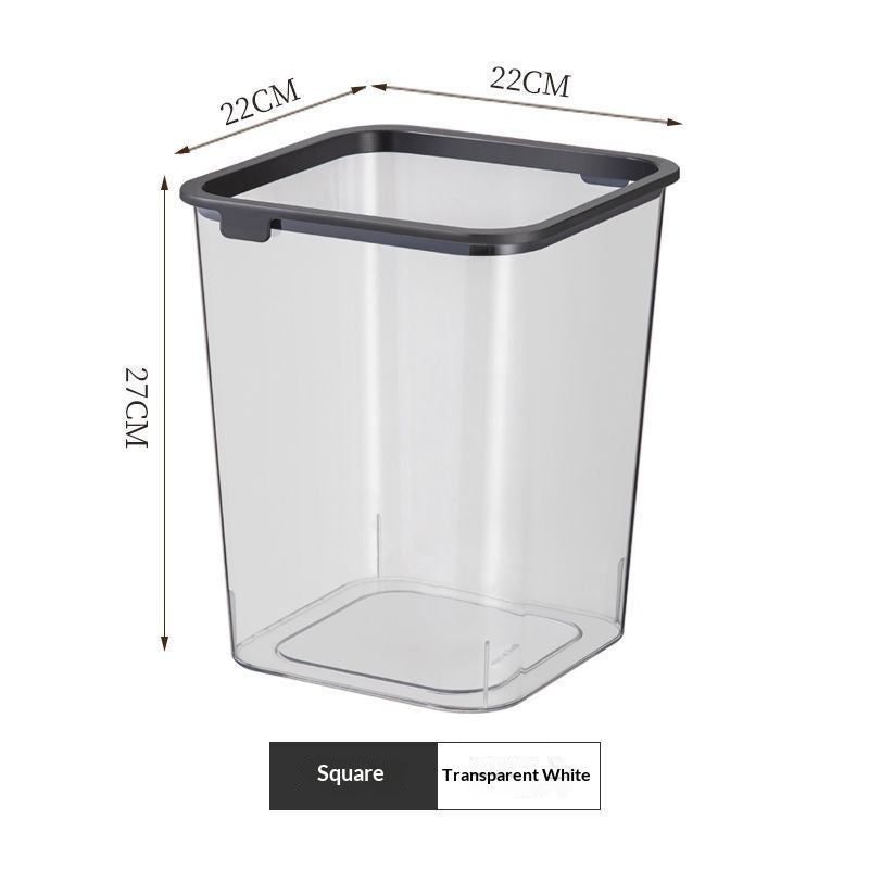 Transparent square waste bin with internal press-ring mechanism, shown empty on a white background. — view 7