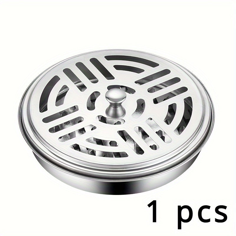 Silvery stainless steel portable mosquito coil burner holder with a decorative compact circular design — view 5