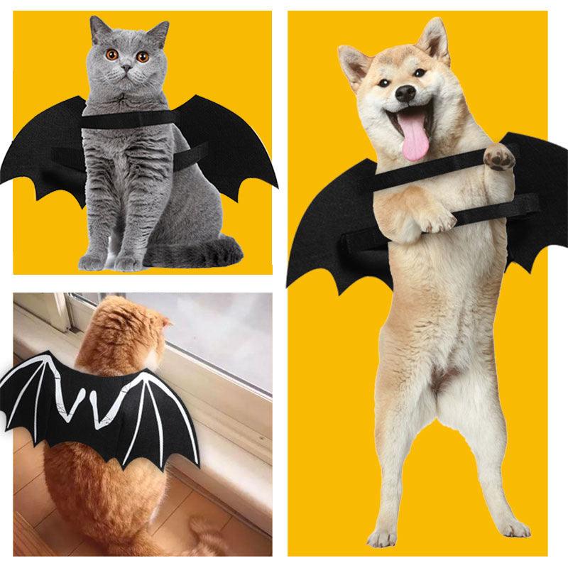 Black felt luminous bat wings dog costume glowing in the dark for Halloween pet apparel — view 3