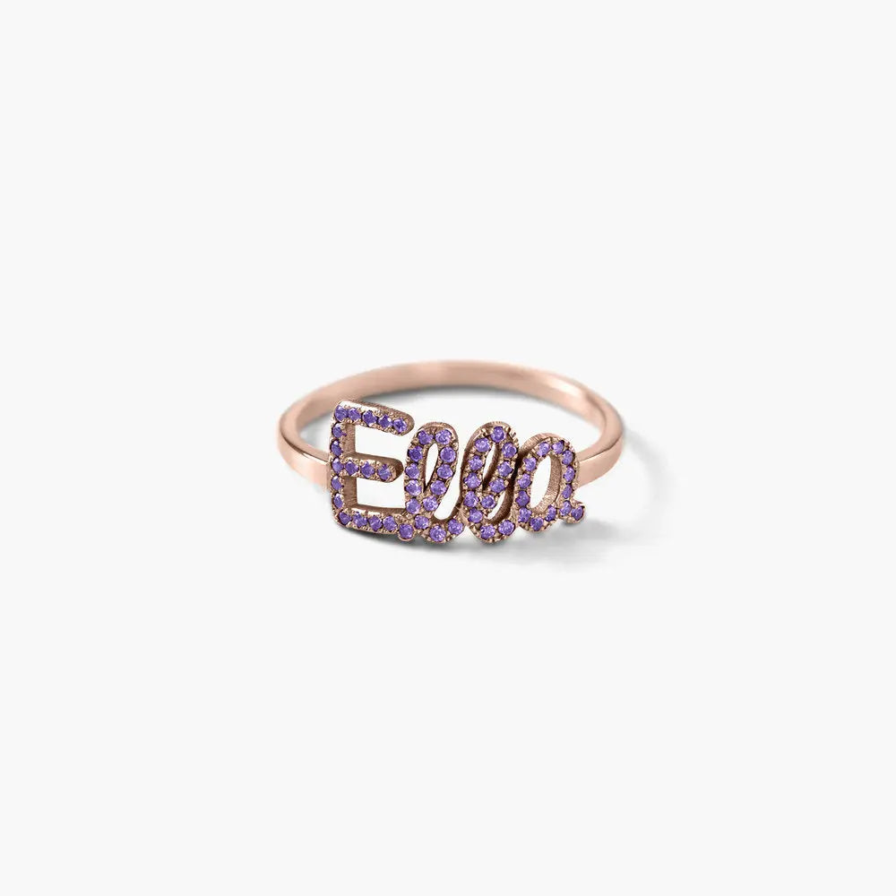 Personalized 925 sterling silver name ring featuring a sparkling Swarovski stone in an elegant custom design — view 2