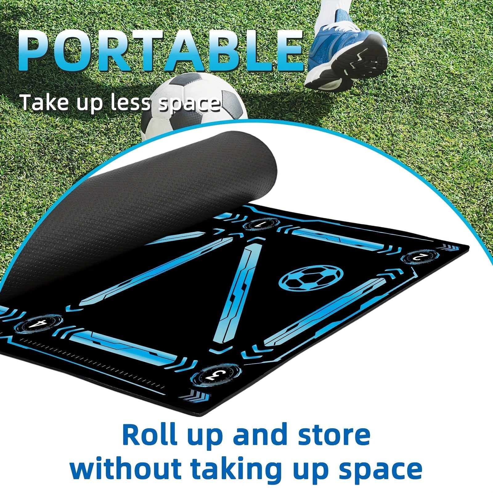 Blue diatomite soccer training mat with numbered directional guides for footwork and agility drills — view 3