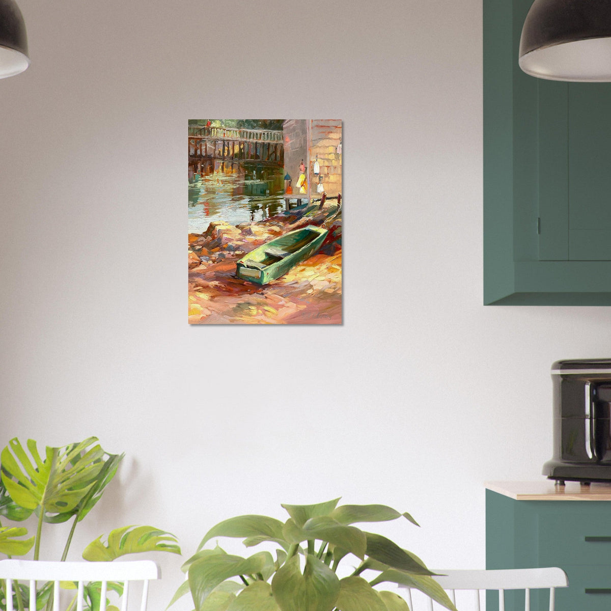 'Boathouse Reflections' Coastal I 18x24 Museum-Quality Matte Paper Poster | Original Artwork by American Artist Barbara Cleary-1