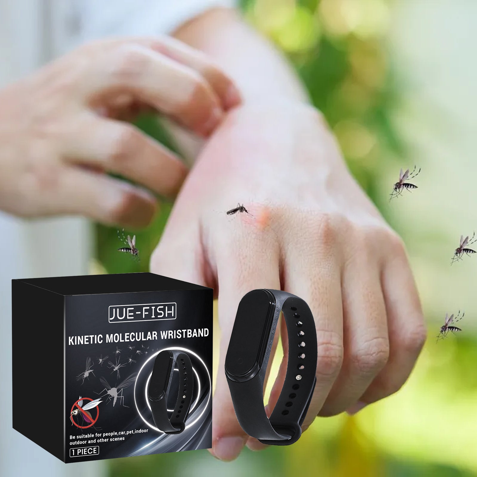 Black ultrasonic mosquito repellent wrist watch with adjustable silicone band for outdoor protection. — view 6