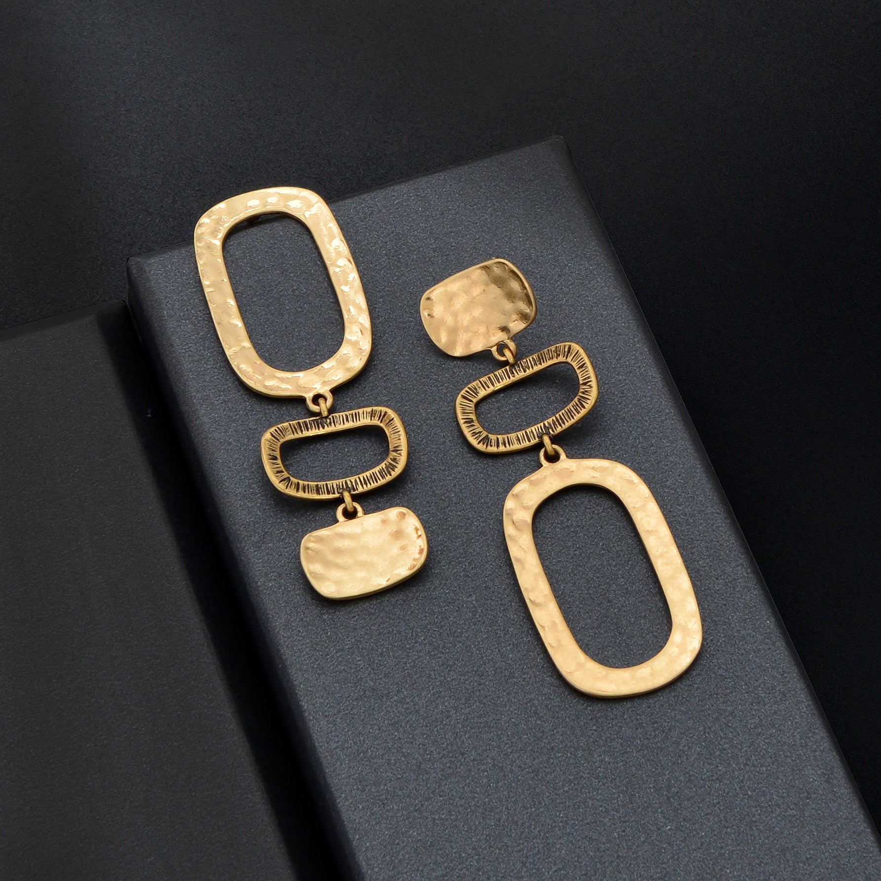 Square geometric dangle earrings featuring a minimalist metallic pendant design for daily office wear — view 4